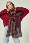 Burgundy Paisley-Style Soft-Touch Shawl, 100% polyester, 90x180 cm