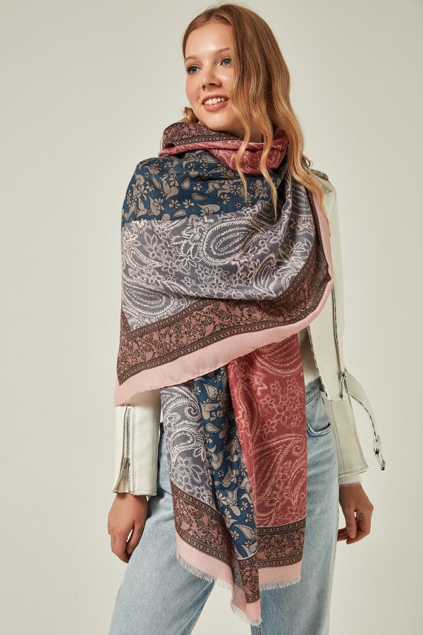 Pink Paisley-Style Soft-Touch Shawl - Nesvay Pink Paisley-Style Soft-Touch Shawl, 100% polyester, 90x180 cm