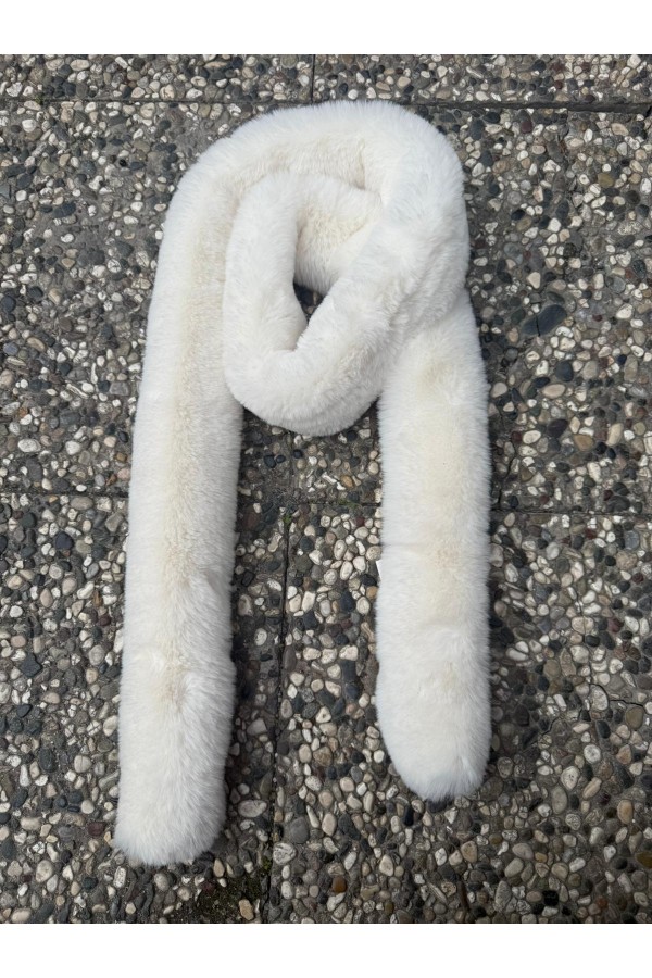 White Faux-Fur Neck Warmer, 100% polyester plush
