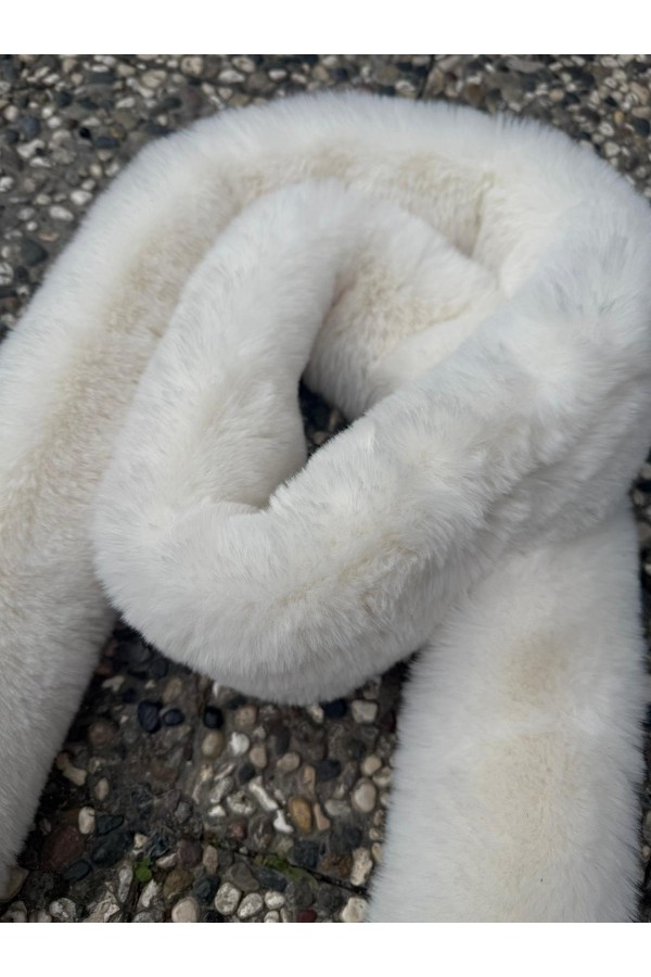 White Faux-Fur Neck Warmer, 100% polyester plush