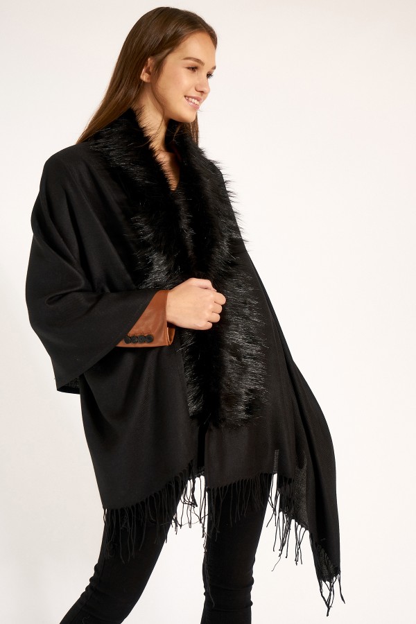 Black Tasselled Poncho - Nesvay Black Tasselled Poncho, wool blend