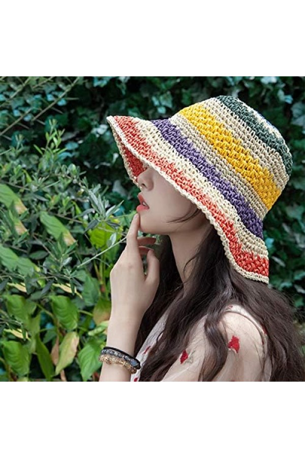 11507 Ekru Rengi Örgülü Hasır Şapka