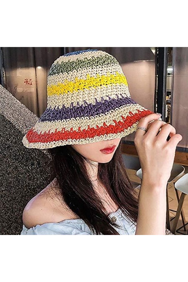 11507 Ekru Rengi Örgülü Hasır Şapka