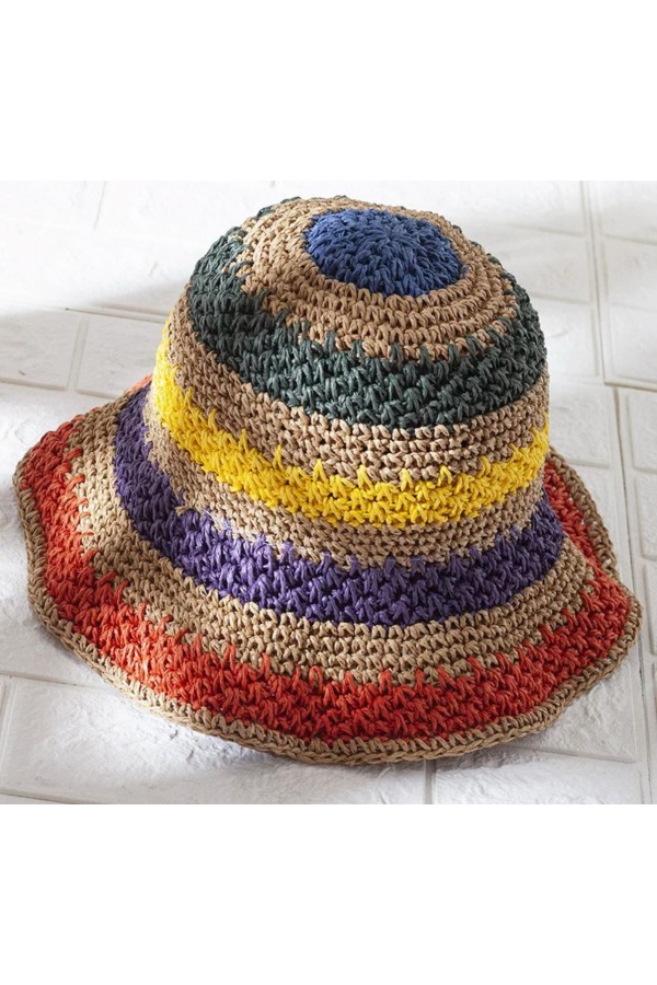 11507 Vizon Rengi Örgülü Hasır Şapka