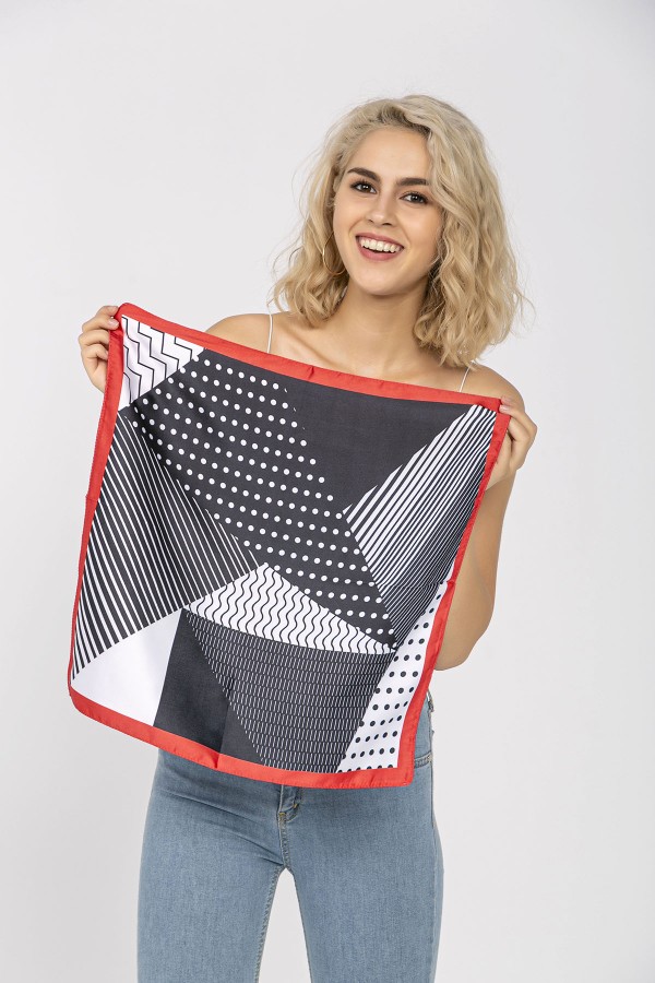 Black Geometric Print Bandana Scarf - Nesvay Black Geometric Print Bandana Scarf, satin, 50x50 cm
