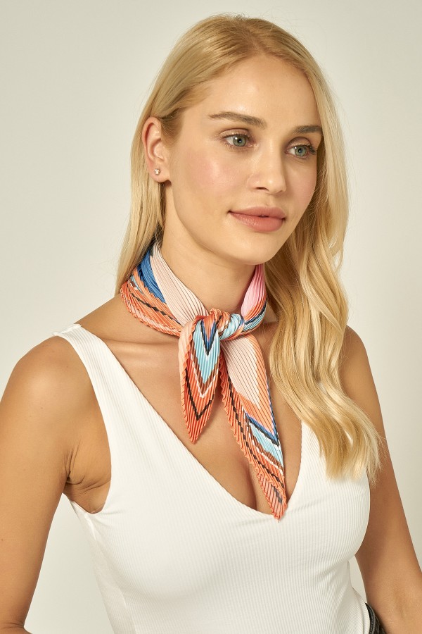 12398-1 Piliseli Turuncu Saten Bandana Fular 50x50 cm