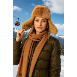 12806 Klipsli Peluş Camel Pilot Şapka Bere