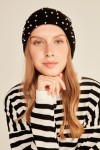 Black Pearl-Detail Knit Beanie, 100% acrylic