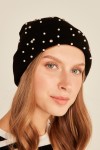 Black Pearl-Detail Knit Beanie, 100% acrylic