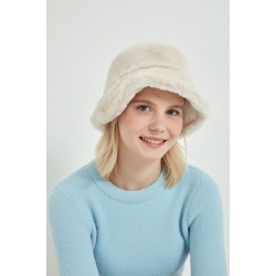 12839-1 Bej Renk Peluş Bucket Şapka