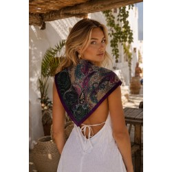 13458-7 Etro Desenli Mor Saten Bandana Fular 70x70 cm