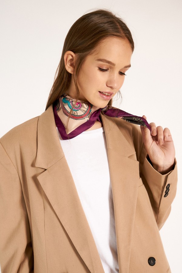 13458 Etro Desenli Mor Saten Bandana Fular 50x50 cm