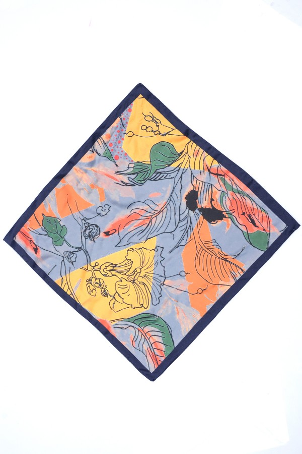 13464 Çiçek Desenli Saten Bandana Fular 50x50 cm