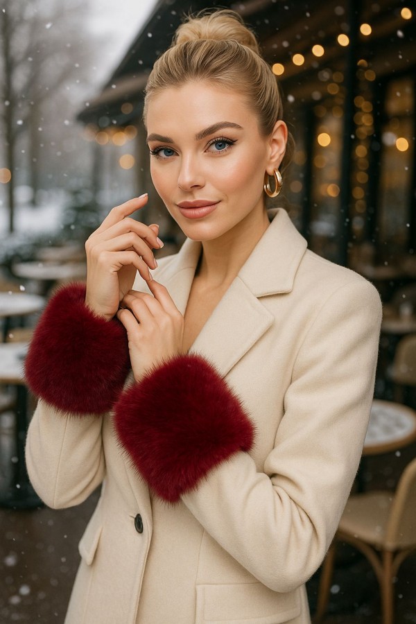 13620 Burgundy Faux-Fur Arm Cuffs