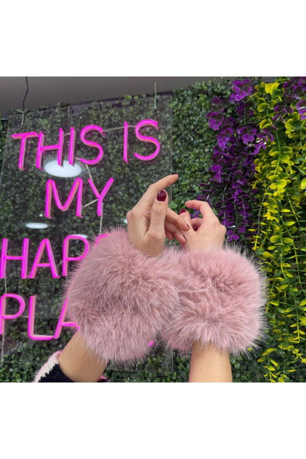 Pink Faux-Fur Arm Cuffs, textured plush (mango fabric)
