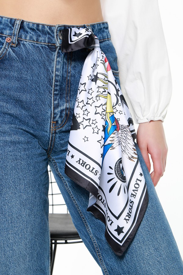 13701 Yıldız Desenli Saten Bandana Fular 50x50 cm