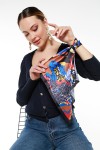 13706 Çok Renkli Desenli Saten Bandana Fular 50x50 cm