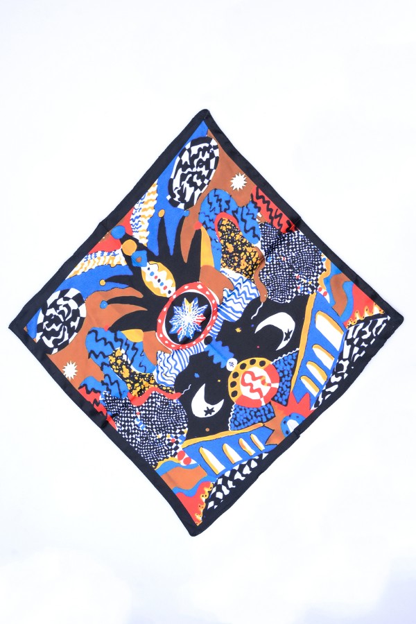 13706 Çok Renkli Desenli Saten Bandana Fular 50x50 cm