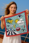 13707 Göz Desenli Renkli Saten Bandana Fular 50x50 cm