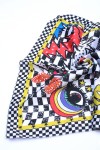 13708 Siyah Beyaz Kareli Saten Bandana Fular 50x50 cm