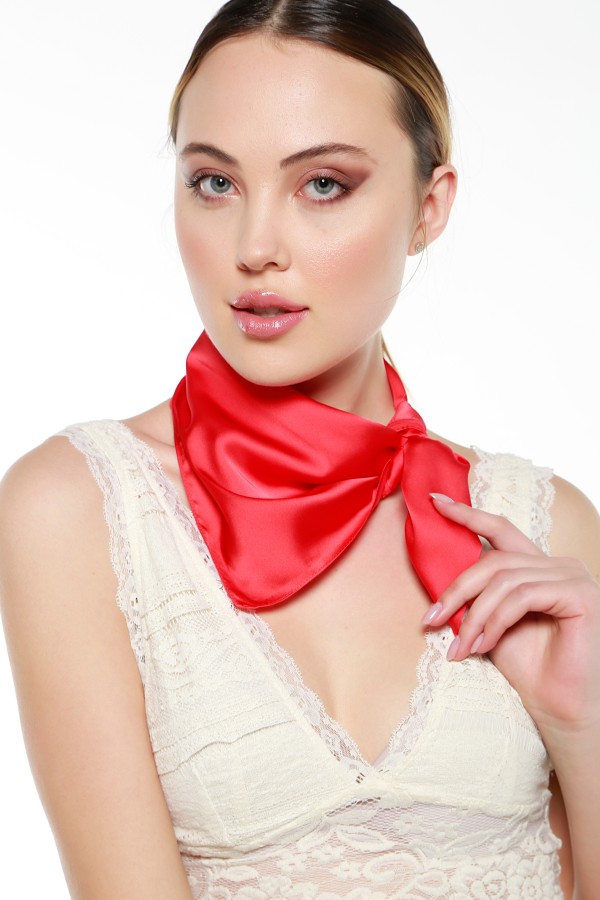 Kırmızı Saten Bandana Fular - Nesvay Kırmızı Saten Bandana Fular, Saten, 50x50 cm