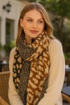 13955 Patchwork Leopar Desenli Bej Yumuşak Dokulu Şal