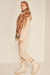 13955 Patchwork Leopar Desenli Bej Yumuşak Dokulu Şal