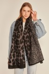 13955 Patchwork Leopar Desenli Siyah Yumuşak Dokulu Şal