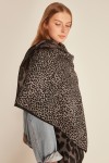 13955 Patchwork Leopar Desenli Siyah Yumuşak Dokulu Şal