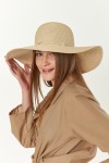 14232-1 Denizkabuğu Bej Geniş Hasır Şapka