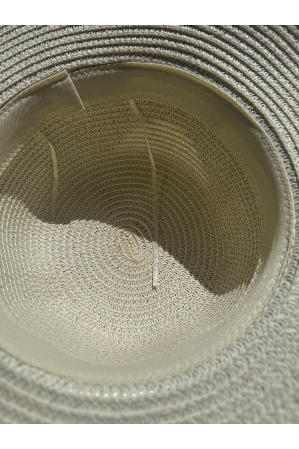 14232 Ekru Geniş Hasır Şapka