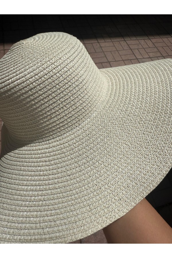 14232 Ekru Geniş Hasır Şapka