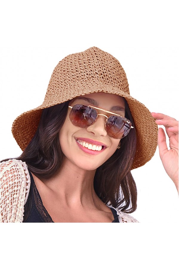 El Örgüsü Camel Hasır Şapka - Nesvay El Örgüsü Camel Hasır Şapka, %100 Kağıt Hasır