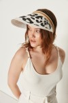 14403 Leopar Desenli Beyaz Hasır Vizör Şapka