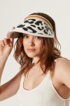 14403 Leopar Desenli Beyaz Hasır Vizör Şapka
