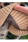 Leopar Desenli Camel Triko Örgülü Bere, %100 Akrilik