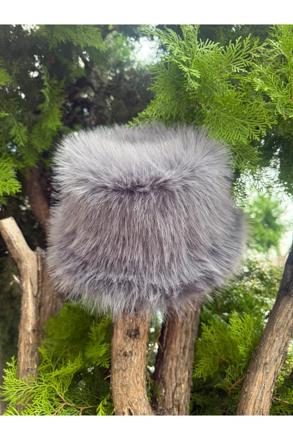 14500 Mango Kumaş Antrasit Peluş Kalpak Şapka