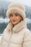 Peached-Finish Beige Cossack Hat, plush
