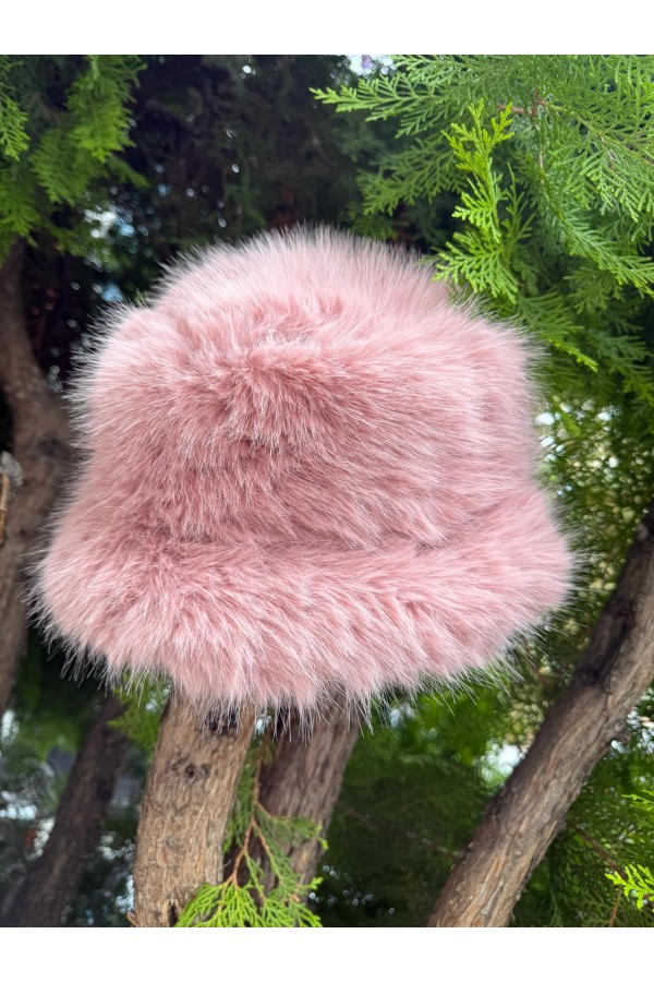 14500 Mango Kumaş Pembe Peluş Kalpak Şapka