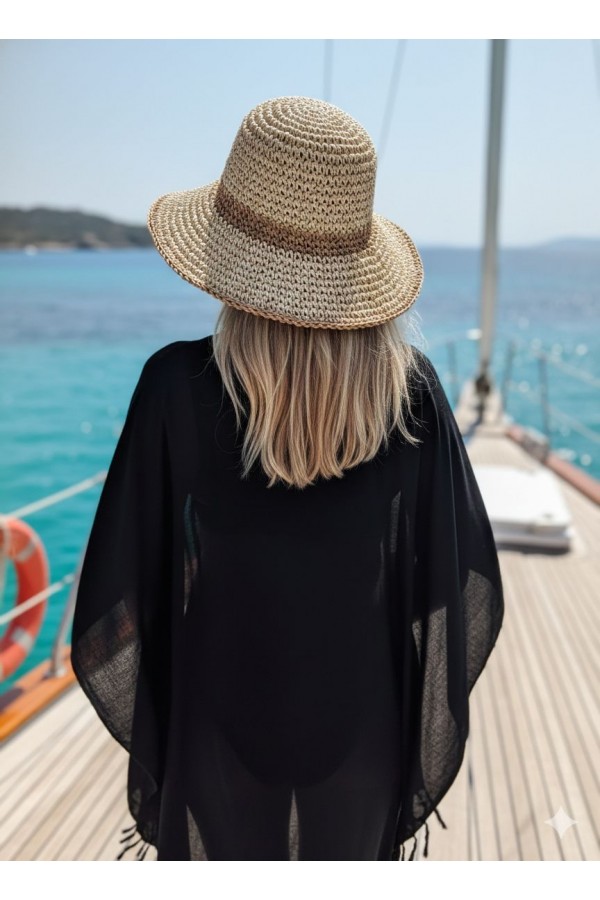 14523 El Örgüsü Bej Hasır Şapka