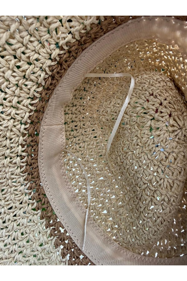 14523 El Örgüsü Bej Hasır Şapka