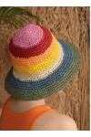 14524 El Örgülü Çok Renkli Hasır Şapka