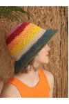 14524 El Örgülü Çok Renkli Hasır Şapka