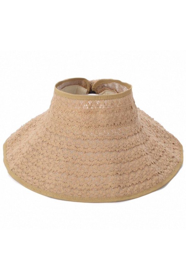 14535 Dantelli Camel Üstü Açık Geniş Hasır Vizör Şapka