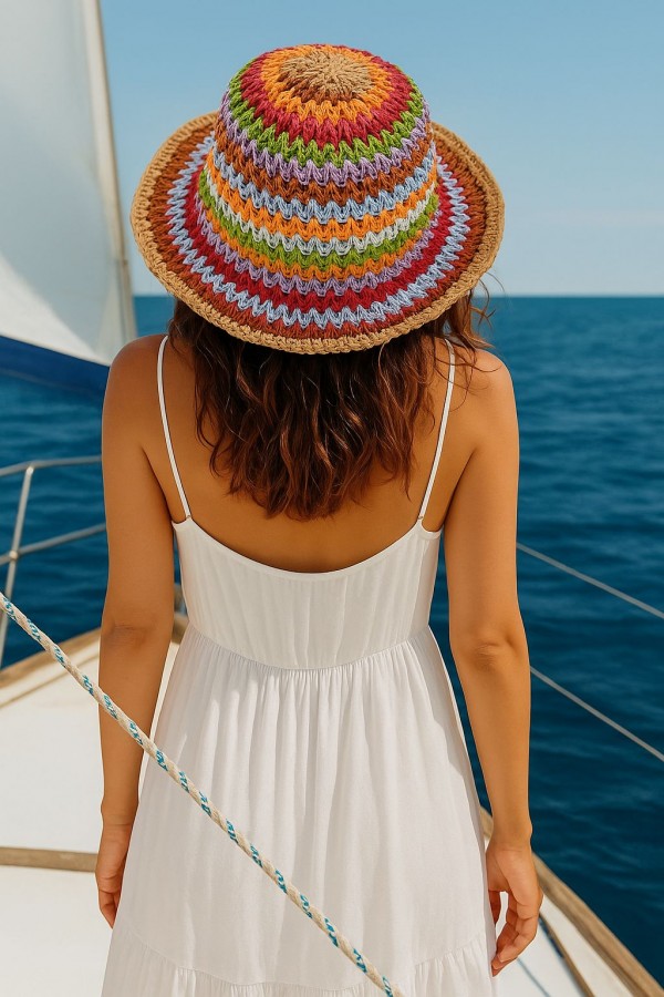 14546 El Örgüsü Camel Geniş Hasır Şapka 14546 El Örgüsü Camel Geniş Hasır Şapka