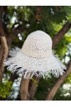 14552 El Örgüsü Saçaklı Beyaz Hasır Şapka