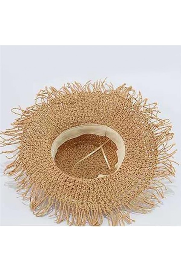 14552 El Örgüsü Saçaklı Camel Hasır Şapka