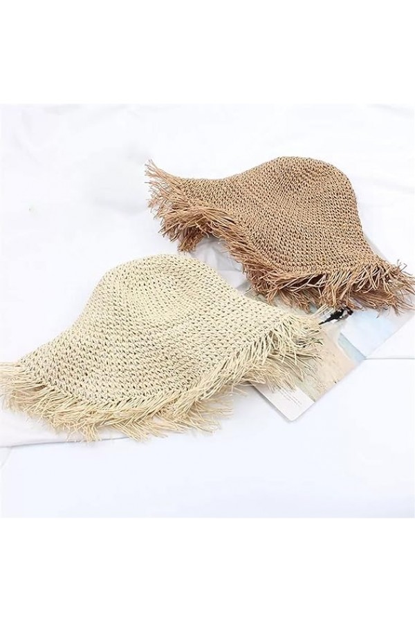 14552 El Örgüsü Saçaklı Camel Hasır Şapka