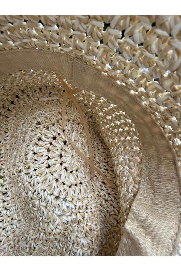 14596-1 El Örgüsü Bej Hasır Şapka