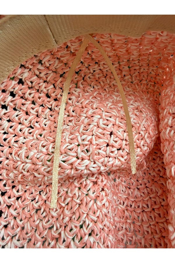 14596-1 El Örgüsü Pembe Hasır Şapka
